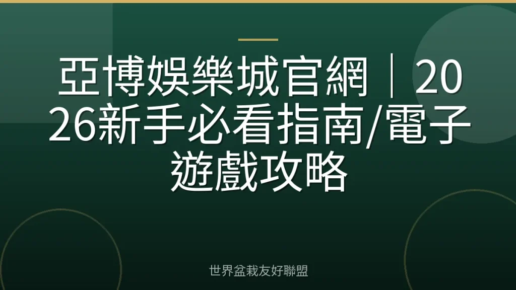 亞博娛樂城官網｜2026新手必看指南/電子遊戲攻略
