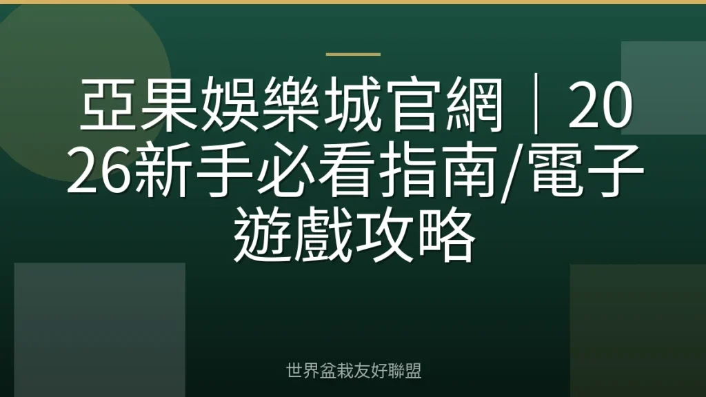 亞果娛樂城官網|2026新手必看指南/電子遊戲攻略