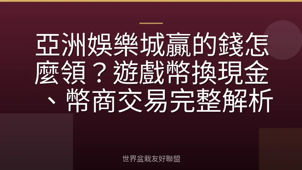 亞洲娛樂城贏的錢怎麼領?遊戲幣換現金、幣商交易完整解析