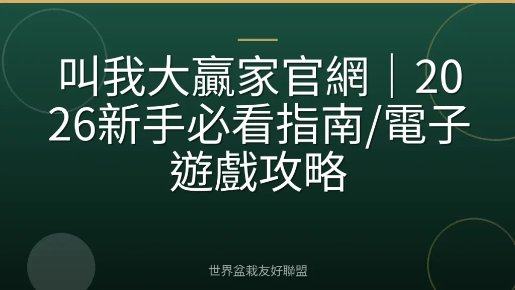 叫我大贏家官網｜2026新手必看指南/電子遊戲攻略