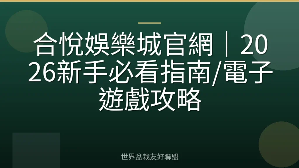合悅娛樂城官網|2026新手必看指南/電子遊戲攻略