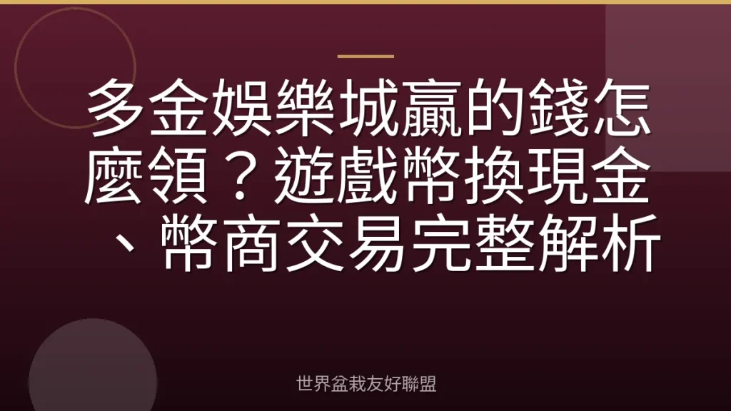 多金娛樂城贏的錢怎麼領？遊戲幣換現金、幣商交易完整解析