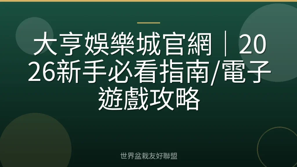 大亨娛樂城官網|2026新手必看指南/電子遊戲攻略