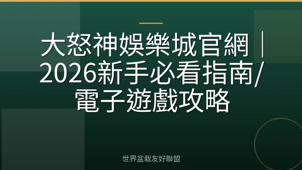 大怒神娛樂城官網｜2026新手必看指南/電子遊戲攻略