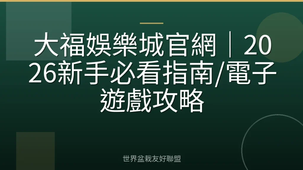 大福娛樂城官網｜2026新手必看指南/電子遊戲攻略