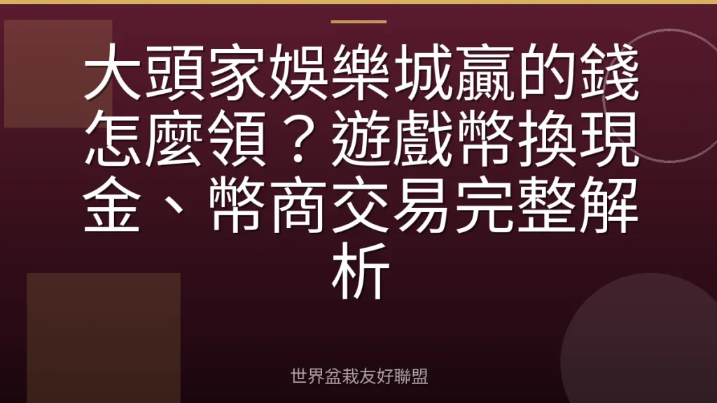 大頭家娛樂城贏的錢怎麼領?遊戲幣換現金、幣商交易完整解析