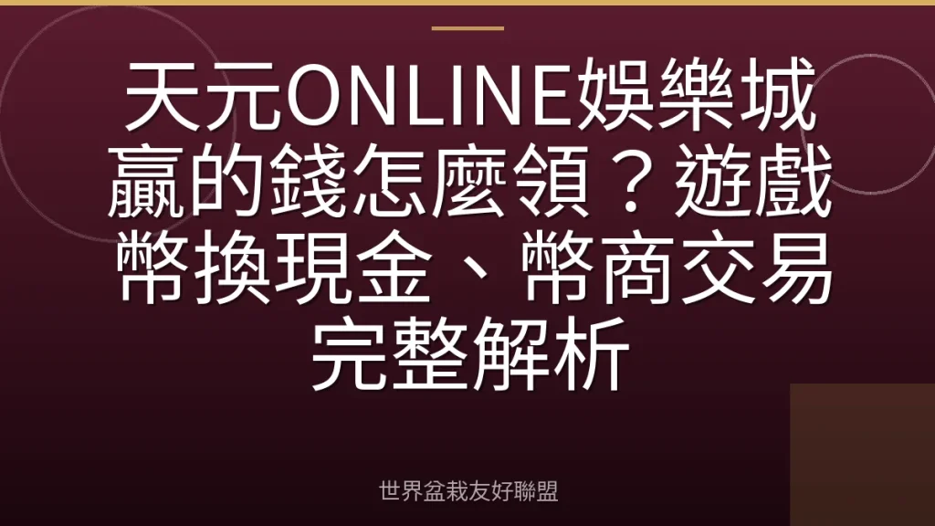 天元ONLINE娛樂城贏的錢怎麼領?遊戲幣換現金、幣商交易完整解析