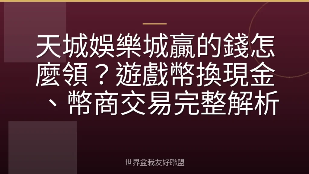 天城娛樂城贏的錢怎麼領？遊戲幣換現金、幣商交易完整解析