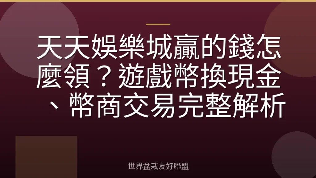 天天娛樂城贏的錢怎麼領？遊戲幣換現金、幣商交易完整解析