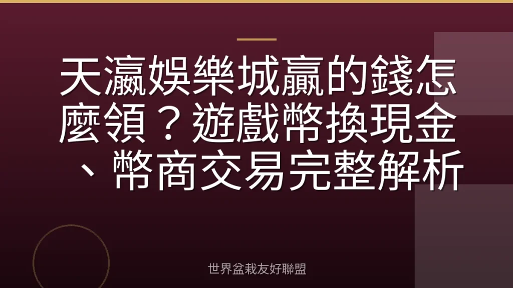 天瀛娛樂城贏的錢怎麼領?遊戲幣換現金、幣商交易完整解析