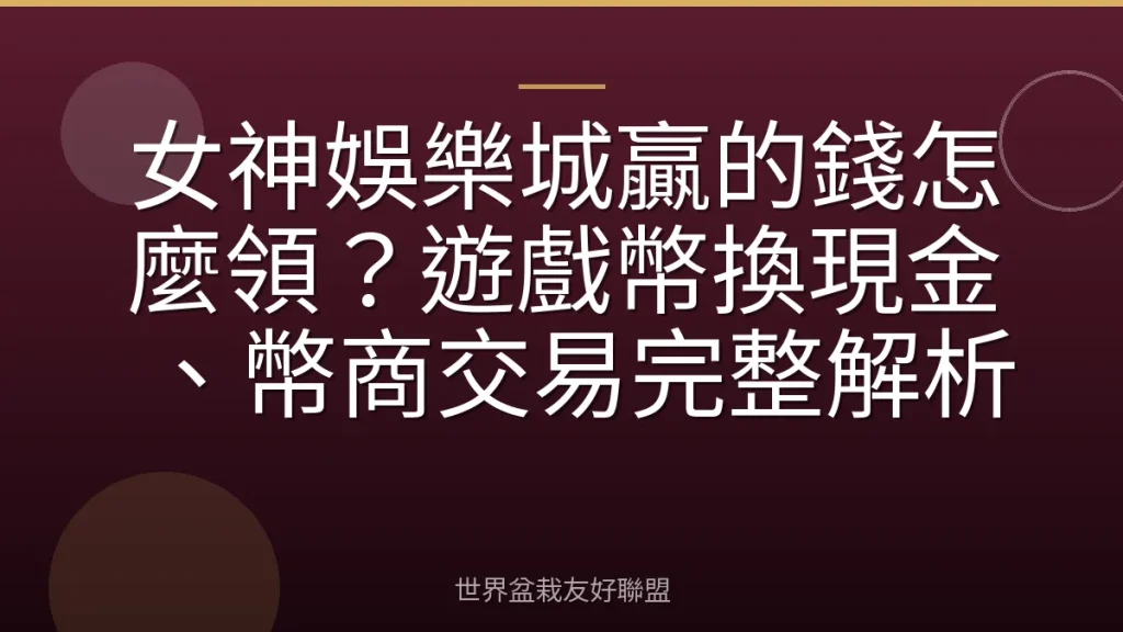 女神娛樂城贏的錢怎麼領？遊戲幣換現金、幣商交易完整解析