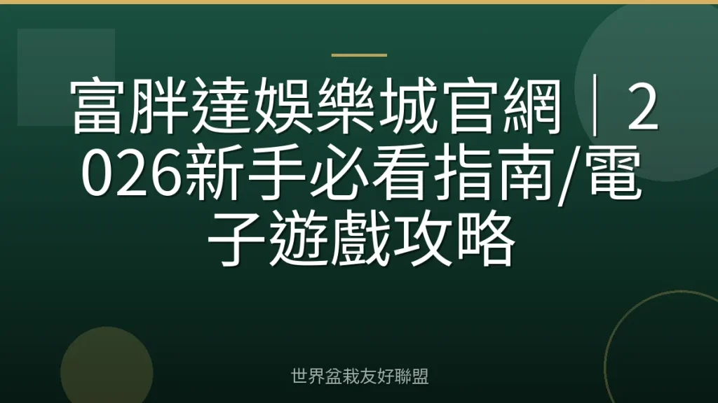 富胖達娛樂城官網｜2026新手必看指南/電子遊戲攻略