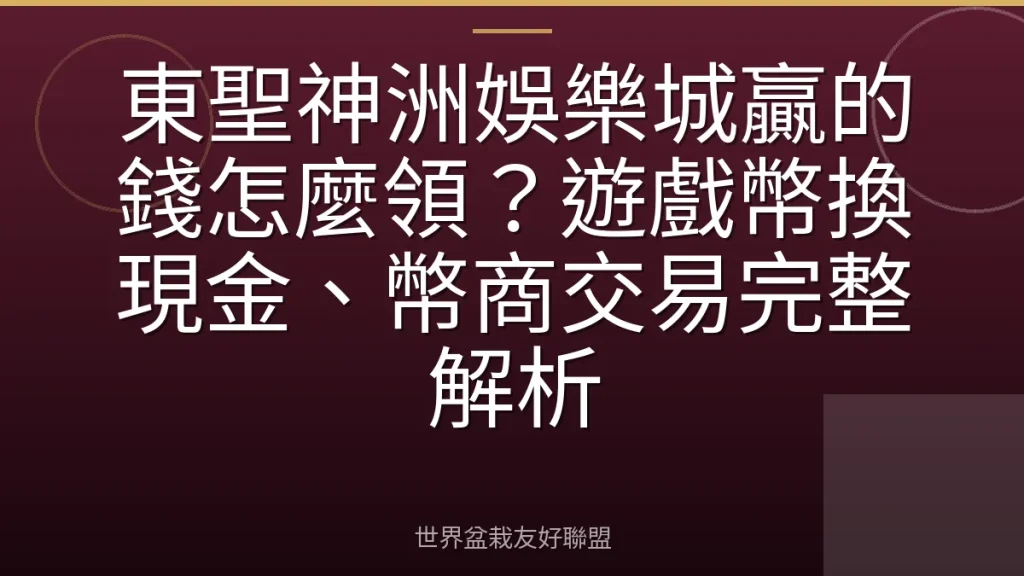 東聖神洲娛樂城贏的錢怎麼領？遊戲幣換現金、幣商交易完整解析