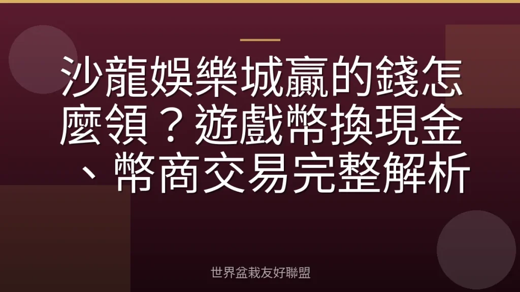 沙龍娛樂城贏的錢怎麼領？遊戲幣換現金、幣商交易完整解析
