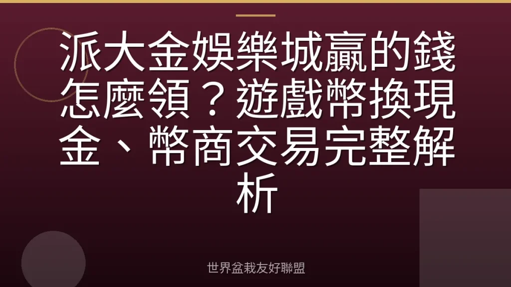 派大金娛樂城贏的錢怎麼領？遊戲幣換現金、幣商交易完整解析