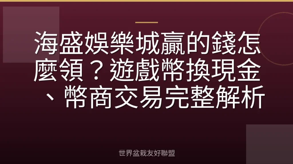 海盛娛樂城贏的錢怎麼領?遊戲幣換現金、幣商交易完整解析