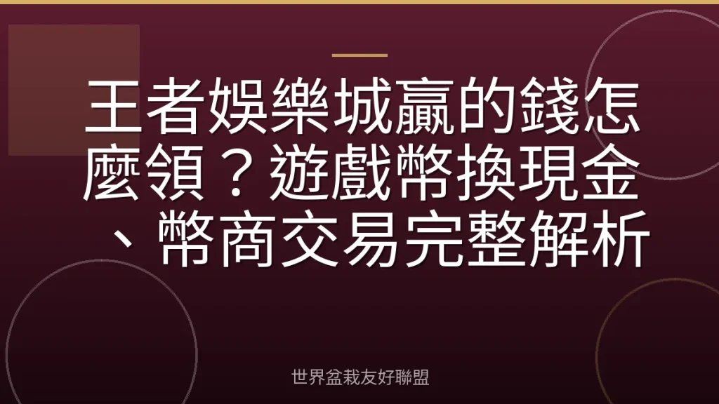 王者娛樂城贏的錢怎麼領？遊戲幣換現金、幣商交易完整解析