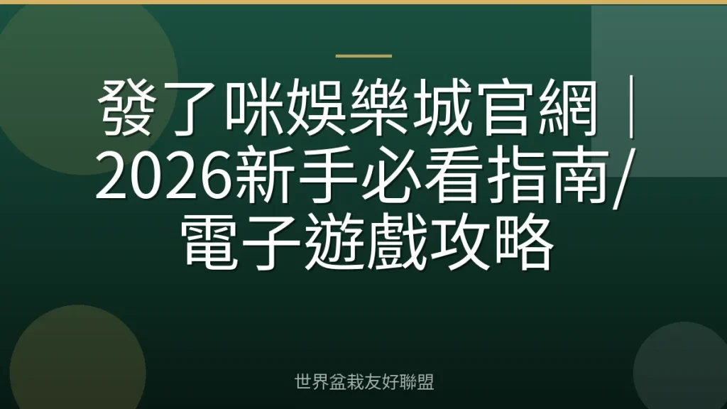 發了咪娛樂城官網|2026新手必看指南/電子遊戲攻略