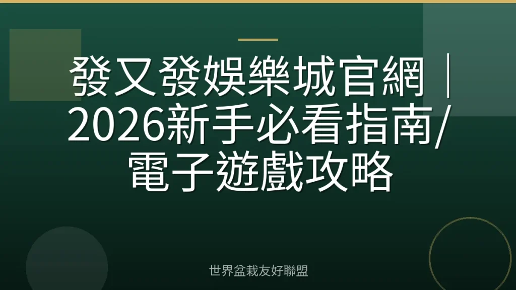 發又發娛樂城官網｜2026新手必看指南/電子遊戲攻略