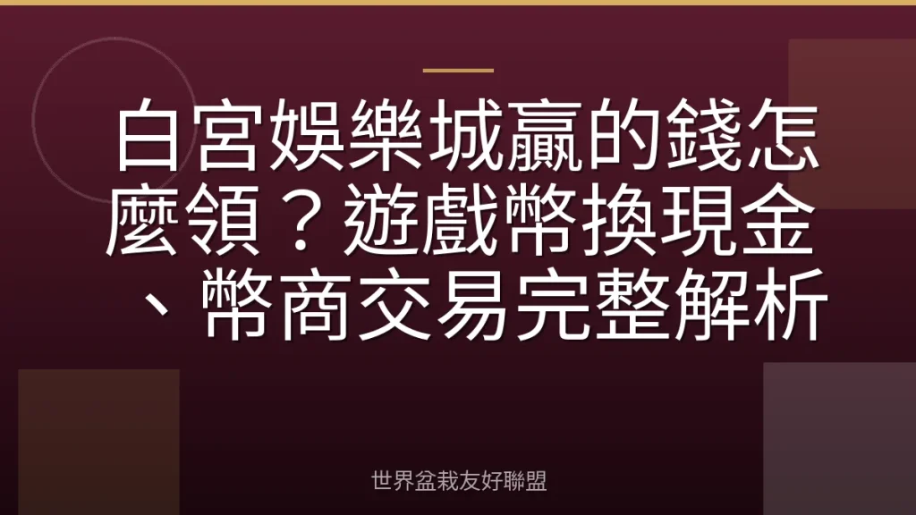 白宮娛樂城贏的錢怎麼領？遊戲幣換現金、幣商交易完整解析