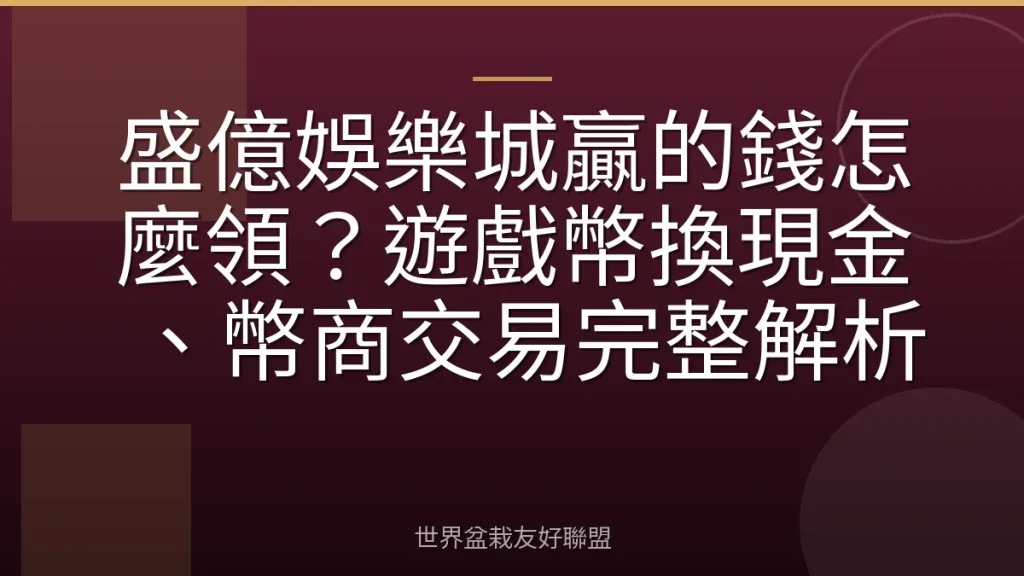 盛億娛樂城贏的錢怎麼領？遊戲幣換現金、幣商交易完整解析