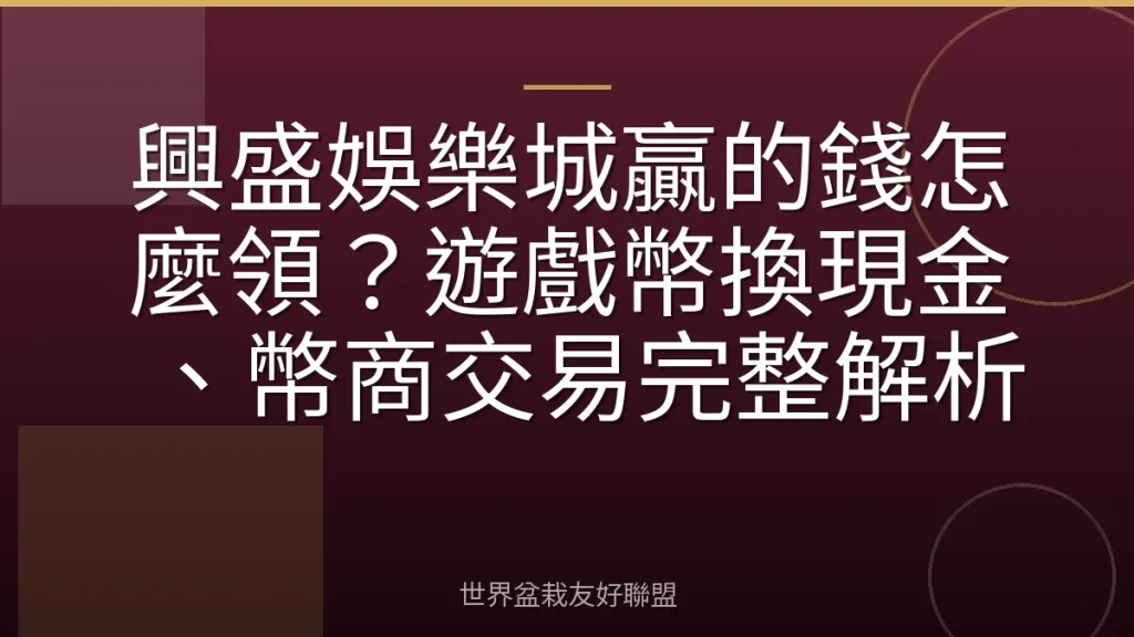 興盛娛樂城贏的錢怎麼領？遊戲幣換現金、幣商交易完整解析