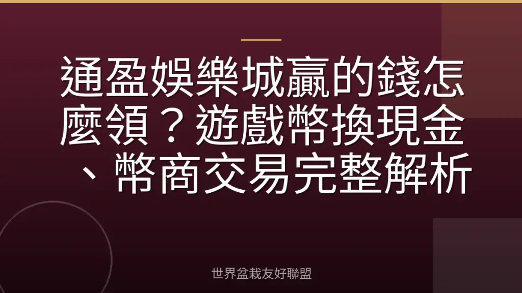 通盈娛樂城贏的錢怎麼領？遊戲幣換現金、幣商交易完整解析