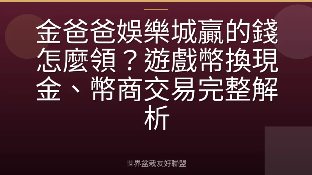 金爸爸娛樂城贏的錢怎麼領?遊戲幣換現金、幣商交易完整解析