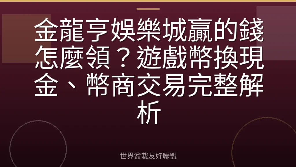 金龍亨娛樂城贏的錢怎麼領?遊戲幣換現金、幣商交易完整解析
