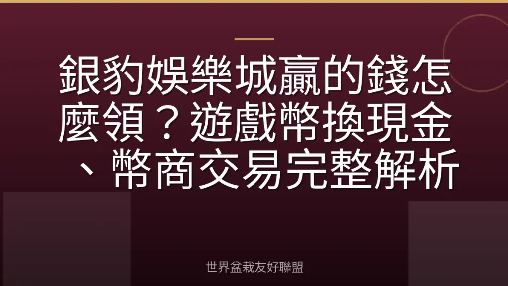 銀豹娛樂城贏的錢怎麼領？遊戲幣換現金、幣商交易完整解析