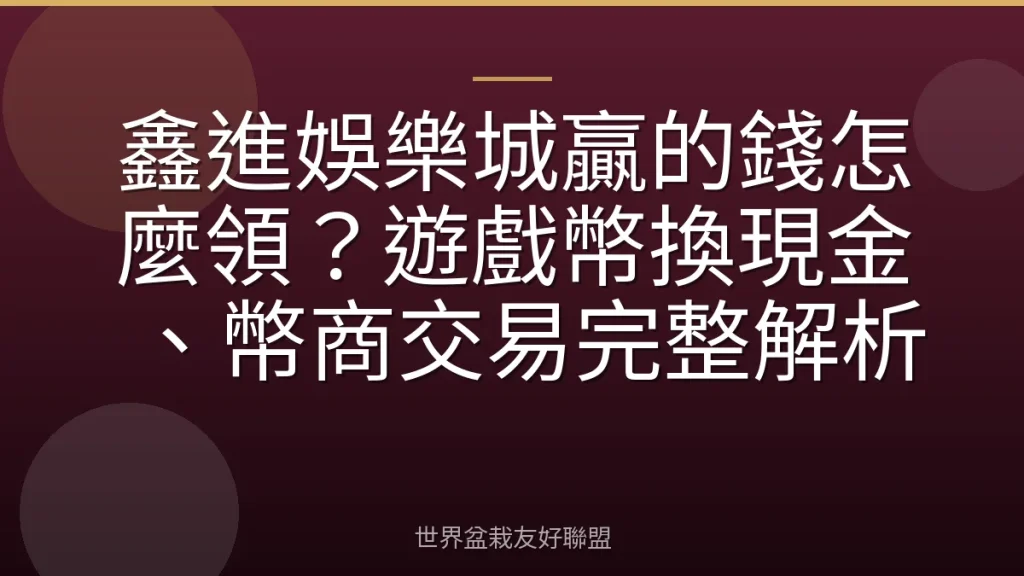 鑫進娛樂城贏的錢怎麼領?遊戲幣換現金、幣商交易完整解析
