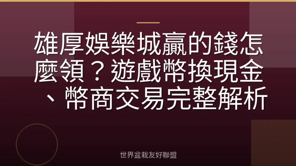 雄厚娛樂城贏的錢怎麼領?遊戲幣換現金、幣商交易完整解析