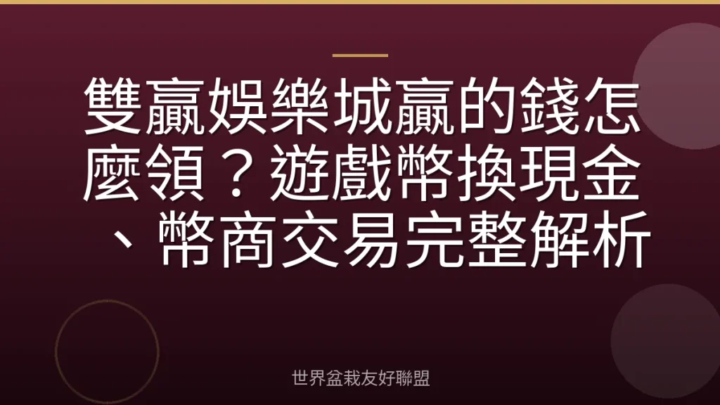 雙贏娛樂城贏的錢怎麼領?遊戲幣換現金、幣商交易完整解析