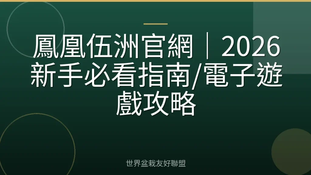 鳳凰伍洲官網｜2026新手必看指南/電子遊戲攻略