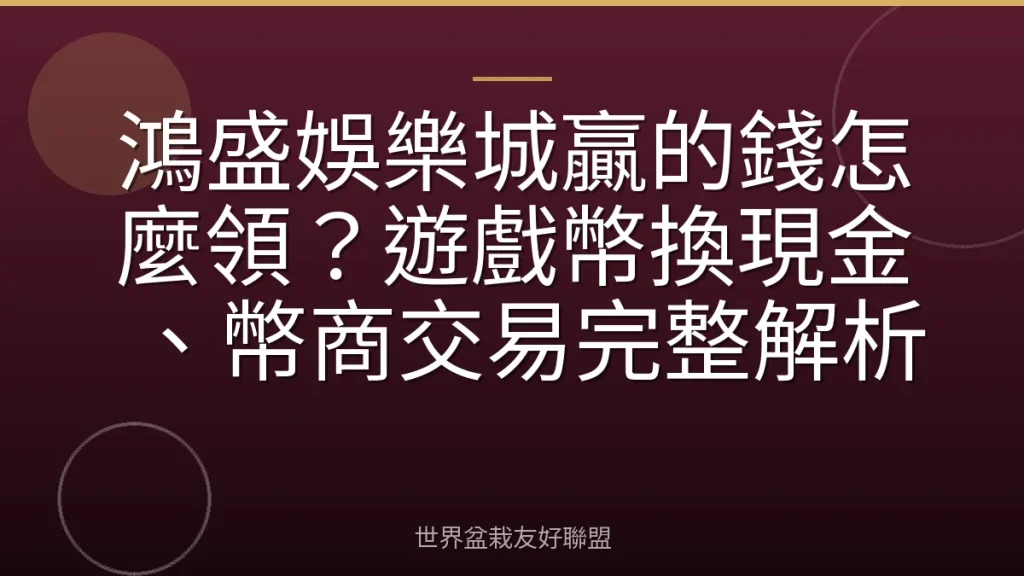 鴻盛娛樂城贏的錢怎麼領?遊戲幣換現金、幣商交易完整解析