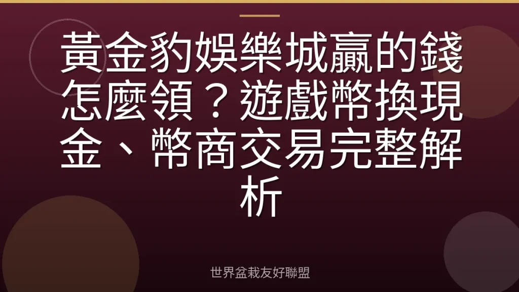 黃金豹娛樂城贏的錢怎麼領？遊戲幣換現金、幣商交易完整解析