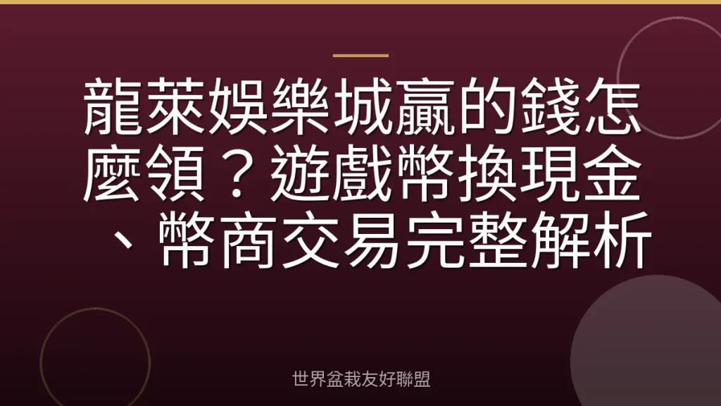 龍萊娛樂城贏的錢怎麼領?遊戲幣換現金、幣商交易完整解析